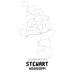 Stewart Mississippi. US street map with black and white lines.
