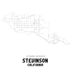 Stevinson California. US street map with black and white lines.
