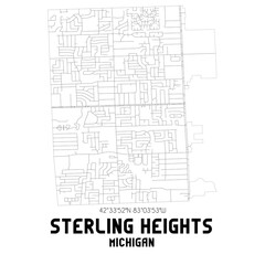 Obraz premium Sterling Heights Michigan. US street map with black and white lines.
