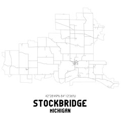 Stockbridge Michigan. US street map with black and white lines.