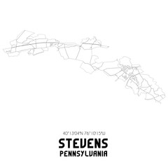 Stevens Pennsylvania. US street map with black and white lines.