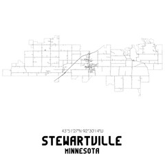 Stewartville Minnesota. US street map with black and white lines.