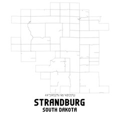 Strandburg South Dakota. US street map with black and white lines.