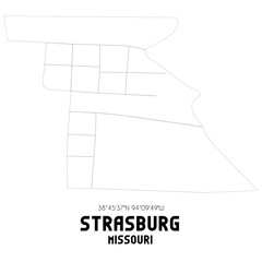 Strasburg Missouri. US street map with black and white lines.