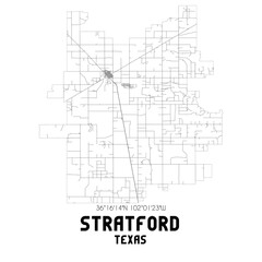 Stratford Texas. US street map with black and white lines.