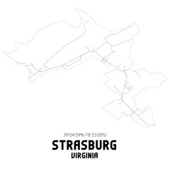 Strasburg Virginia. US street map with black and white lines.