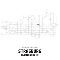 Strasburg North Dakota. US street map with black and white lines.