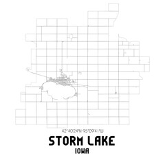 Storm Lake Iowa. US street map with black and white lines.