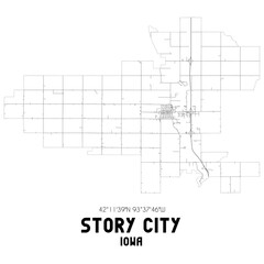Story City Iowa. US street map with black and white lines.