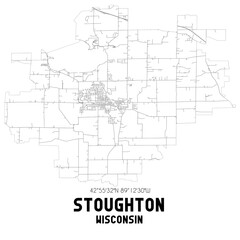 Stoughton Wisconsin. US street map with black and white lines.