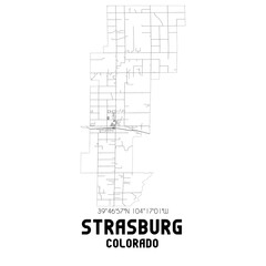 Strasburg Colorado. US street map with black and white lines.