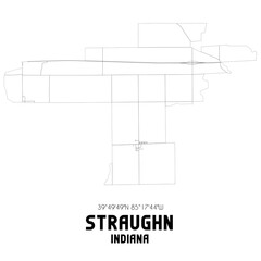 Straughn Indiana. US street map with black and white lines.