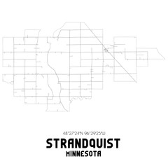 Strandquist Minnesota. US street map with black and white lines.