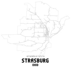 Strasburg Ohio. US street map with black and white lines.