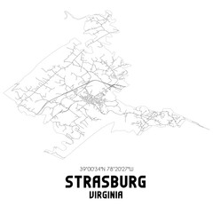 Strasburg Virginia. US street map with black and white lines.