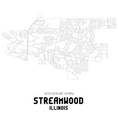 Streamwood Illinois. US street map with black and white lines.