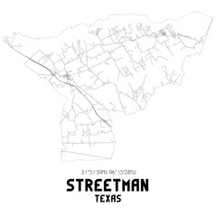 Obraz premium Streetman Texas. US street map with black and white lines.