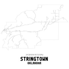 Stringtown Oklahoma. US street map with black and white lines.