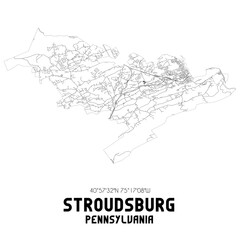 Stroudsburg Pennsylvania. US street map with black and white lines.