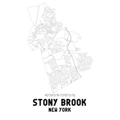 Stony Brook New York. US street map with black and white lines.