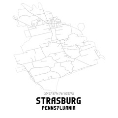 Strasburg Pennsylvania. US street map with black and white lines.