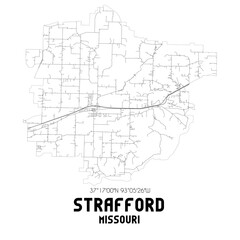 Strafford Missouri. US street map with black and white lines.