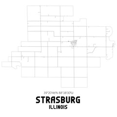 Strasburg Illinois. US street map with black and white lines.