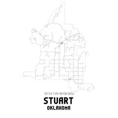 Stuart Oklahoma. US street map with black and white lines.