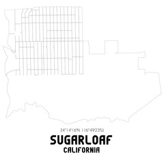 Sugarloaf California. US street map with black and white lines.