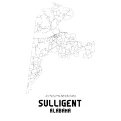 Sulligent Alabama. US street map with black and white lines.