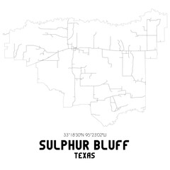 Sulphur Bluff Texas. US street map with black and white lines.