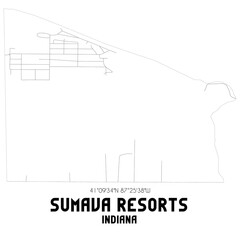 Sumava Resorts Indiana. US street map with black and white lines.
