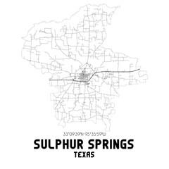 Sulphur Springs Texas. US street map with black and white lines.