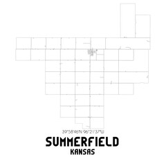 Summerfield Kansas. US street map with black and white lines.
