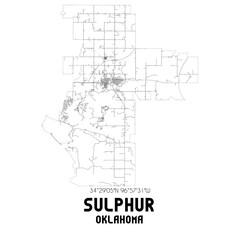 Sulphur Oklahoma. US street map with black and white lines.