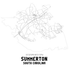 Summerton South Carolina. US street map with black and white lines.
