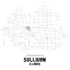 Sullivan Illinois. US street map with black and white lines.