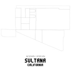 Sultana California. US street map with black and white lines.