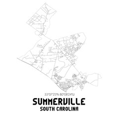 Summerville South Carolina. US street map with black and white lines.