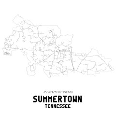 Summertown Tennessee. US street map with black and white lines.