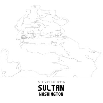 Sultan Washington. US Street Map With Black And White Lines.