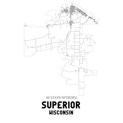 Superior Wisconsin. US street map with black and white lines.