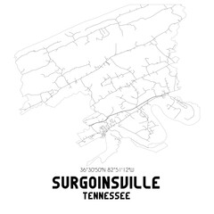 Surgoinsville Tennessee. US street map with black and white lines.