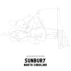 Sunbury North Carolina. US street map with black and white lines.