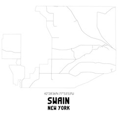 Swain New York. US street map with black and white lines.