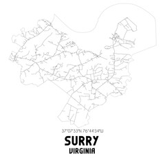 Surry Virginia. US street map with black and white lines.