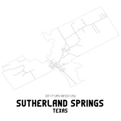 Sutherland Springs Texas. US street map with black and white lines.