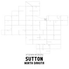 Sutton North Dakota. US street map with black and white lines.