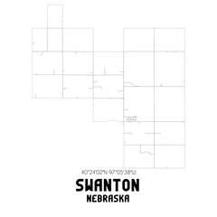 Swanton Nebraska. US street map with black and white lines.