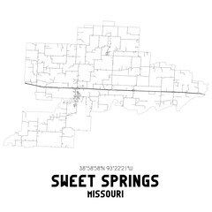 Sweet Springs Missouri. US street map with black and white lines.